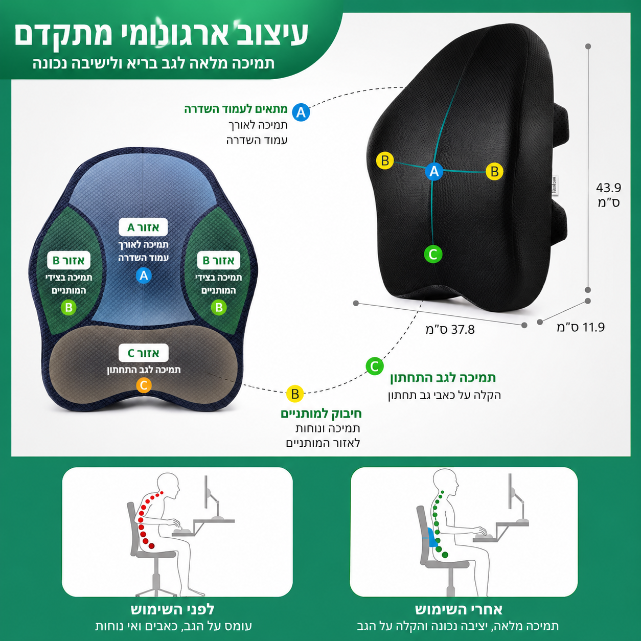 כרית תמיכה ארגונומית לגב התחתון | T.O.T™